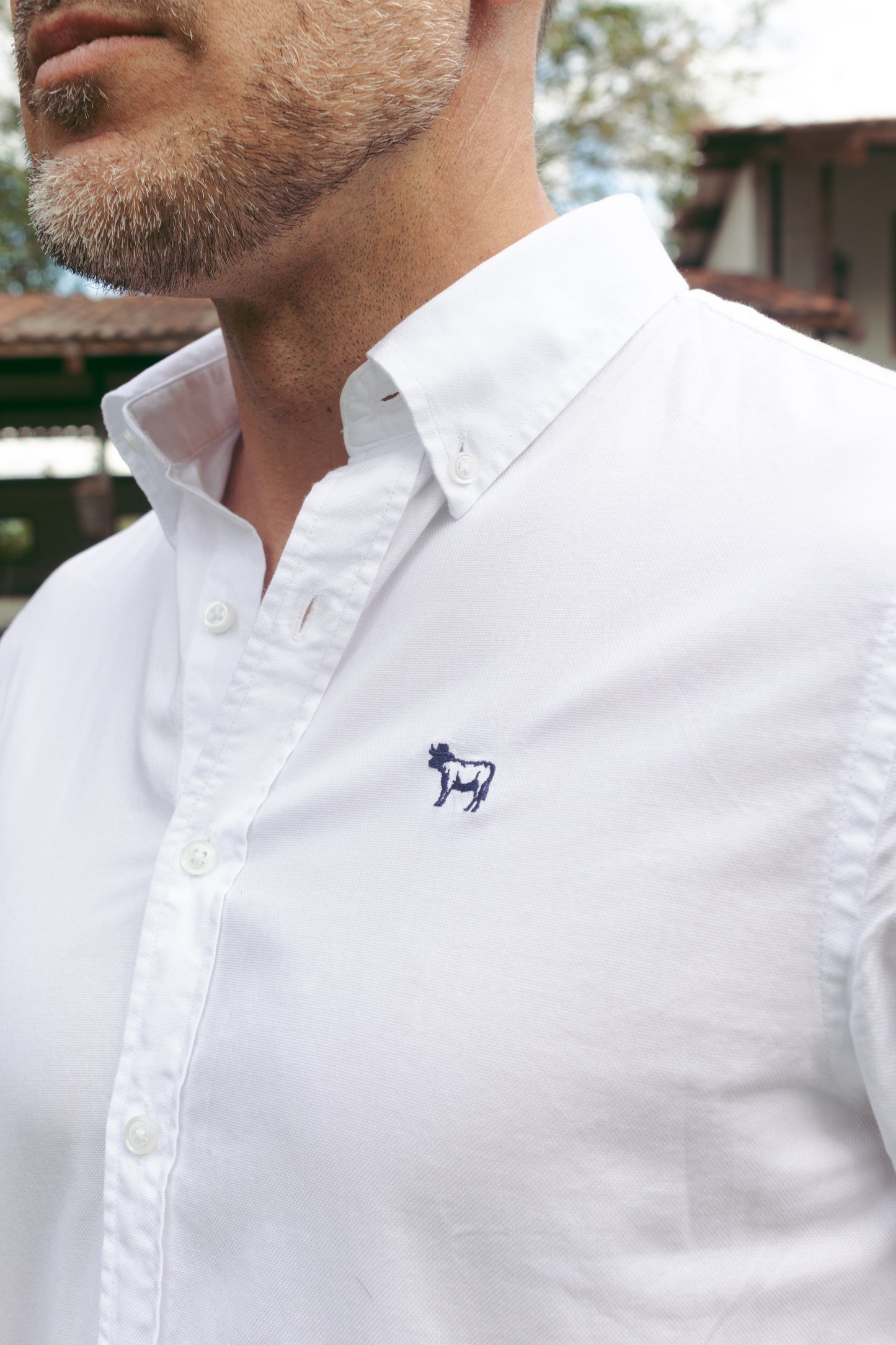 Camisa Oxford Blanca - Logo Navy